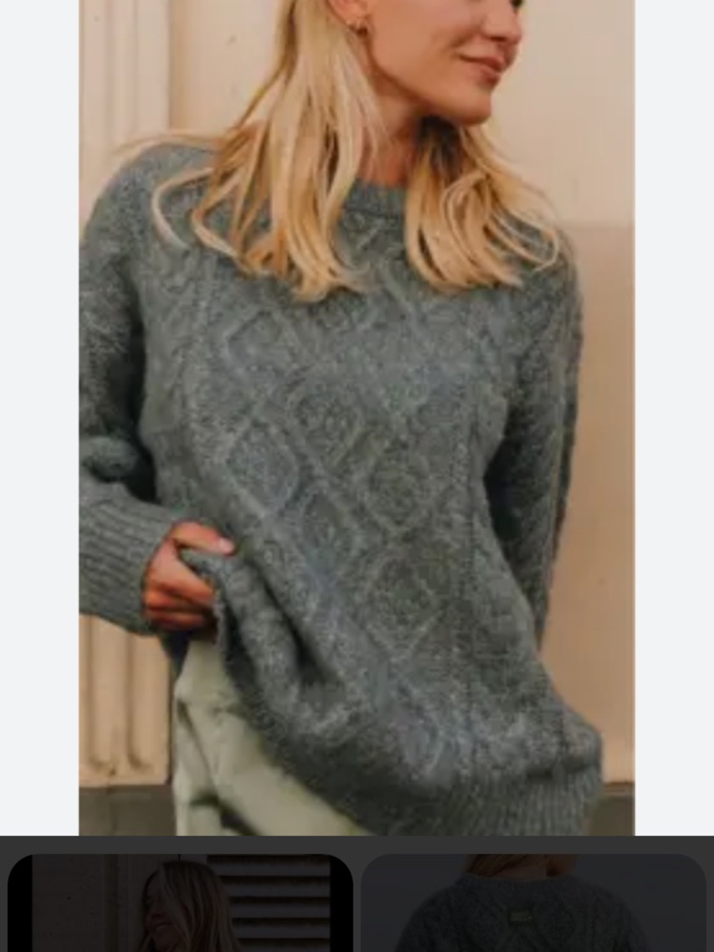 Daily Drills Cable-Knit oversized Crew Sweater - Blue Grey